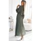 Rochie plisata din voal sifon kaki cu maneca lunga vaporoasa Nuur 3 - jojofashion.ro