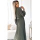 Rochie plisata din voal sifon kaki cu maneca lunga vaporoasa Nuur 5 - jojofashion.ro