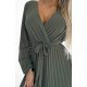 Rochie plisata din voal sifon kaki cu maneca lunga vaporoasa Nuur 6 - jojofashion.ro