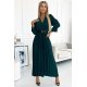 Rochie plisata lunga, verde smarald, cu maneca trei sferturi, petrecuta, Zumru 2 - jojofashion.ro