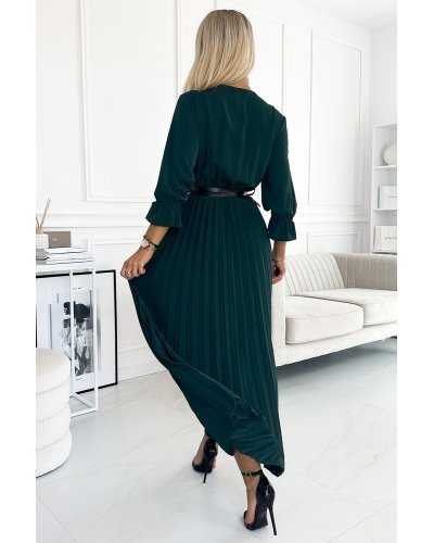 Rochie lunga verde smarald plisata Zumru Rochii de zi, Rochie lunga verde smarald plisata Zumru - jojofashion.ro