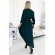 Rochie plisata lunga, verde smarald, cu maneca trei sferturi, petrecuta, Zumru 3 - jojofashion.ro