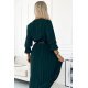 Rochie plisata lunga, verde smarald, cu maneca trei sferturi, petrecuta, Zumru 5 - jojofashion.ro