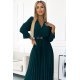 Rochie plisata lunga, verde smarald, cu maneca trei sferturi, petrecuta, Zumru 6 - jojofashion.ro