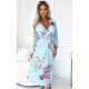 Rochie midi bleu cu flori vaporoasa plisata cu maneca lunga Yuna 2 - jojofashion.ro