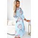 Rochie midi bleu cu flori vaporoasa plisata cu maneca lunga Yuna 3 - jojofashion.ro