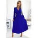Rochie midi albastra din voal plisata cu maneca lunga Viviana 2 - jojofashion.ro