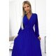 Rochie midi albastra din voal plisata cu maneca lunga Viviana 4 - jojofashion.ro