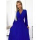 Rochie plisata midi, din voal, albastra, cu maneca lunga, petrecuta, Viviana 4 - jojofashion.ro