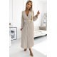 Rochie midi din voal bej plisata cu maneca lunga Viviana 2 - jojofashion.ro
