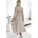 Rochie midi din voal bej plisata cu maneca lunga Viviana 3 - jojofashion.ro