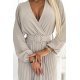 Rochie midi din voal bej plisata cu maneca lunga Viviana 6 - jojofashion.ro