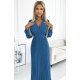 Rochie din voal blue sky plisata midi cu maneca lunga Viviana 4 - jojofashion.ro