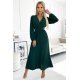 Rochie plisata midi, din voal, verde smarald, cu maneca lunga, petrecuta, Viviana 2 - jojofashion.ro