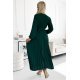 Rochie midi verde smarald din voal plisata cu maneca lunga Viviana 3 - jojofashion.ro