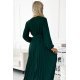 Rochie plisata midi, din voal, verde smarald, cu maneca lunga, petrecuta, Viviana 5 - jojofashion.ro