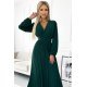 Rochie midi verde smarald din voal plisata cu maneca lunga Viviana 6 - jojofashion.ro