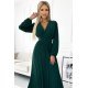 Rochie plisata midi, din voal, verde smarald, cu maneca lunga, petrecuta, Viviana 6 - jojofashion.ro