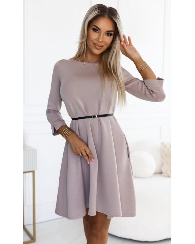Rochie scurta A-line bej cu maneca lunga Shenya Rochii scurte, Rochie scurta A-line bej cu maneca lunga Shenya - jojofashion.ro