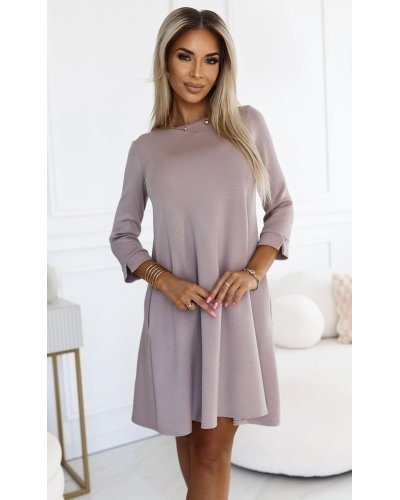 Rochii, Rochie scurta A-line bej cu maneca lunga Shenya - jojofashion.ro