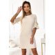Rochie scurta, bej cu glitter, croi A, cu maneca clopot, Florenta 4 - jojofashion.ro