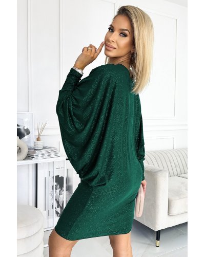 Rochie scurta verde din glitter cu maneca lunga tip liliac Deandra Rochii scurte, Rochie scurta verde din glitter cu maneca lunga tip liliac Deandra - jojofashion.ro