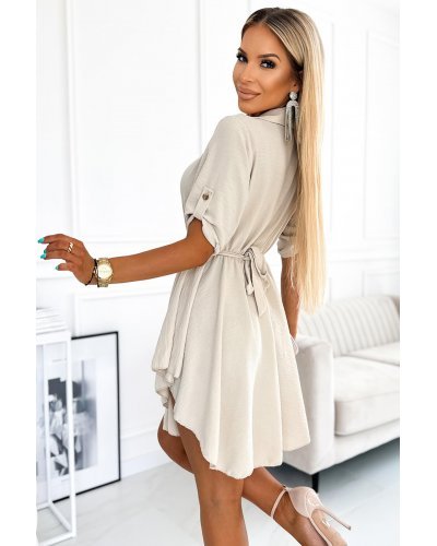 Rochie tip camasa scurta bej Anneke Rochii de zi, Rochie tip camasa scurta bej Anneke - jojofashion.ro