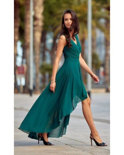 Rochie lunga verde din voal asimetrica vaporoasa petrecuta Fiona Rochii lungi, Rochie lunga verde din voal asimetrica vaporoasa petrecuta Fiona - jojofashion.ro