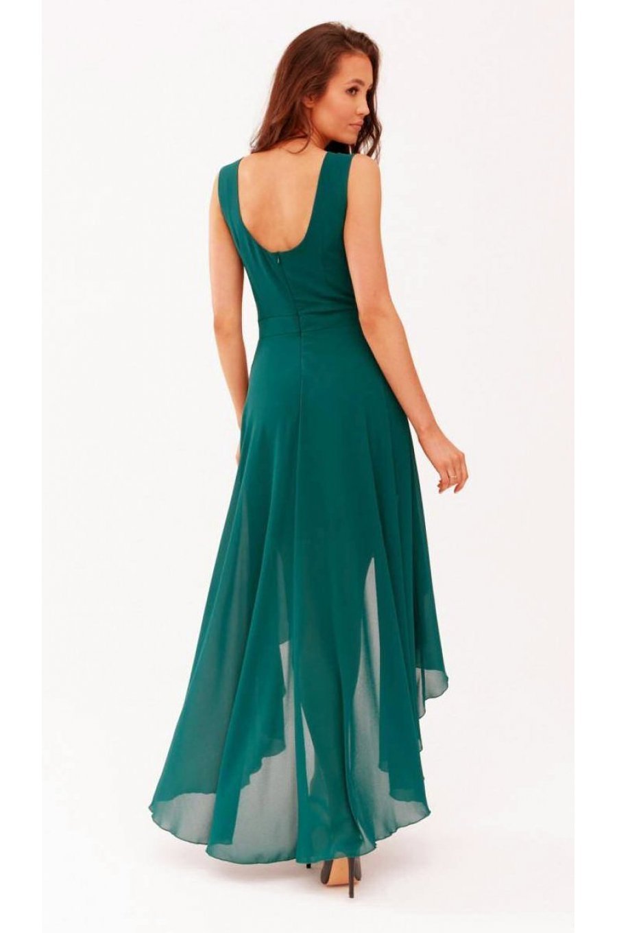 Rochie lunga verde din voal asimetrica vaporoasa petrecuta Fiona 3 - jojofashion.ro