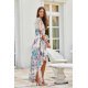 Rochie din voal ecru cu flori bleu vaporoasa cu maneca lunga Sureya 3 - jojofashion.ro