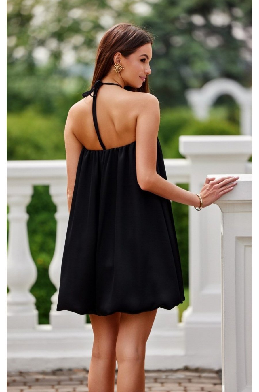 Rochie neagra din satin babydoll scurta cu umerii goi SienaR 2 - jojofashion.ro