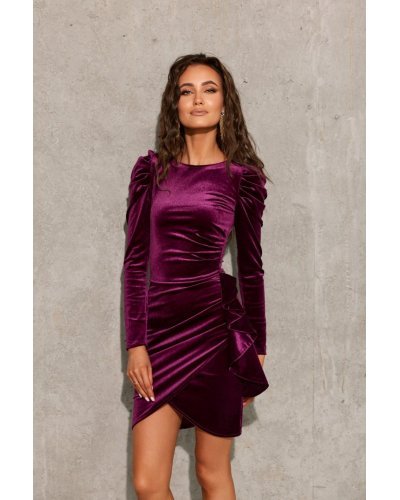 Rochie scurta mulata din catifea mov pruna cu maneca lunga Lola Rochii scurte, Rochie scurta mulata din catifea mov pruna cu maneca lunga Lola - jojofashion.ro