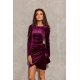 Rochie scurta mulata din catifea mov pruna cu maneca lunga Lola 2 - jojofashion.ro