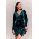 Rochie catifea scurta, verde, mulata, cu maneca lunga, petrecuta, Lissa 2 - jojofashion.ro