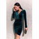 Rochie catifea scurta, verde, mulata, cu maneca lunga, petrecuta, Lissa 4 - jojofashion.ro