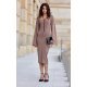 Rochie midi din vascoza cappuccino cu maneca lunga clasica JanetR 2 - jojofashion.ro