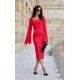 Rochie rosie clasica midi din vascoza cu maneca lunga JanetR 2 - jojofashion.ro