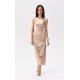 Rochie cununie civila lunga din satin bej cu un umar gol ElenR 2 - jojofashion.ro