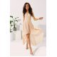 Rochie cununie civila lunga, din voal bej, asimetrica, vaporoasa, petrecuta, Fiona 2 - jojofashion.ro