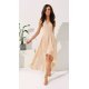 Rochie cununie civila lunga, din voal bej, asimetrica, vaporoasa, petrecuta, Fiona 3 - jojofashion.ro