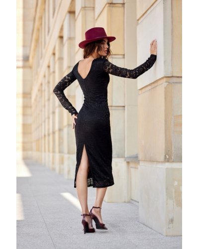 Rochie midi neagra mulata din dantela cu maneca lunga LisaR Rochii midi, Rochie midi neagra mulata din dantela cu maneca lunga LisaR - jojofashion.ro