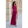 Rochie lunga din satin burgundy cu un umar gol Inez
