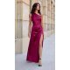 Rochie lunga din satin burgundy cu un umar gol Inez Rochie lunga din satin burgundy cu un umar gol Inez 2 - jojofashion.ro