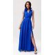 Rochie lunga din satin albastra cu floare in talie PalomaR 2 - jojofashion.ro