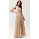 Rochie lunga din satin bej cu floare in talie PalomaR 2 - jojofashion.ro