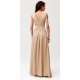 Rochie lunga din satin bej cu floare in talie PalomaR 3 - jojofashion.ro