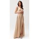 Rochie lunga din satin bej cu floare in talie PalomaR 4 - jojofashion.ro