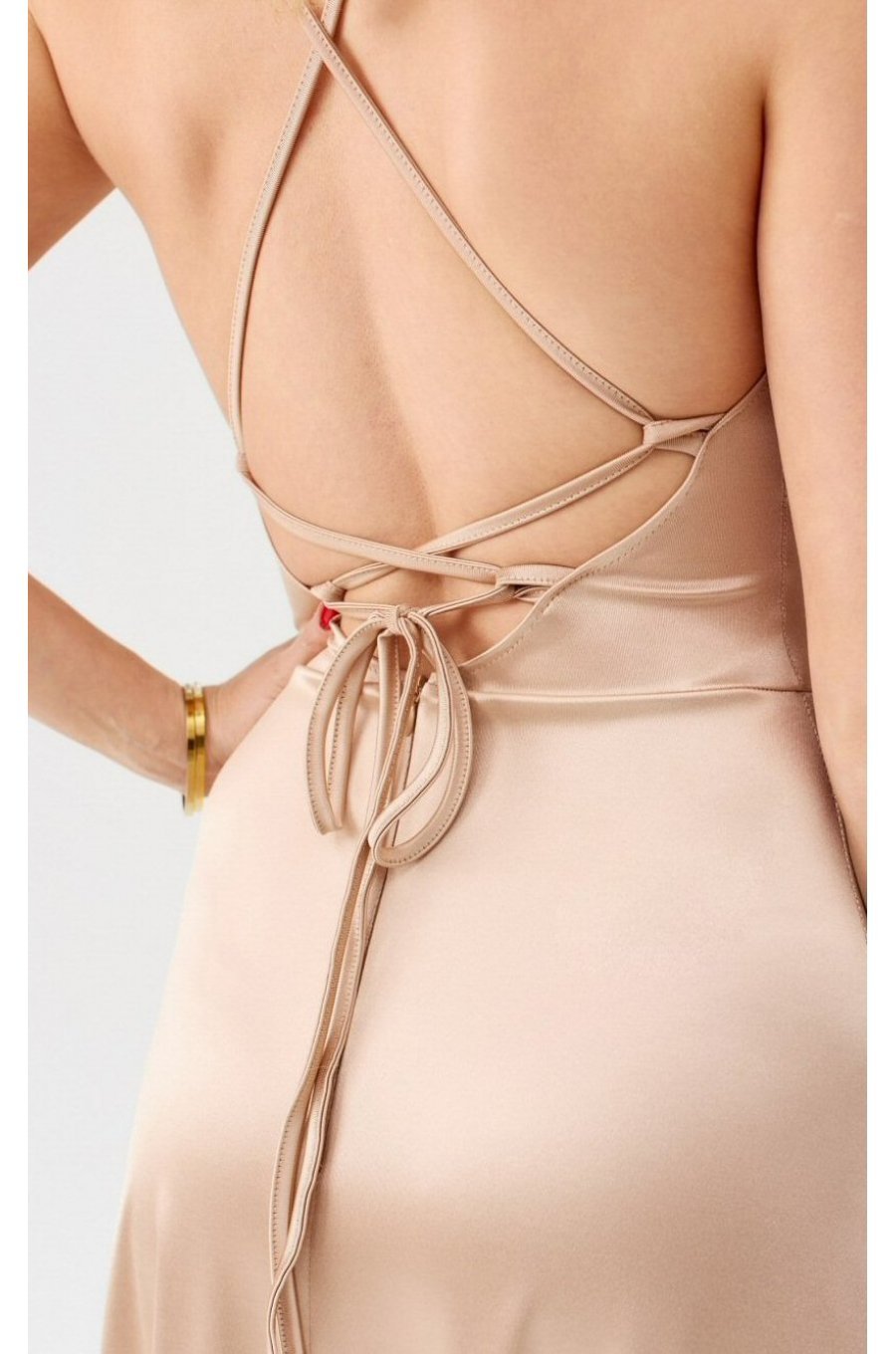 Rochie lunga din satin bej petrecuta cu spatele gol AlessandraR 3 - jojofashion.ro