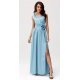 Rochie lunga din satin bleu cu floare in talie PalomaR 2 - jojofashion.ro