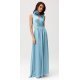 Rochie lunga din satin bleu cu floare in talie PalomaR 4 - jojofashion.ro